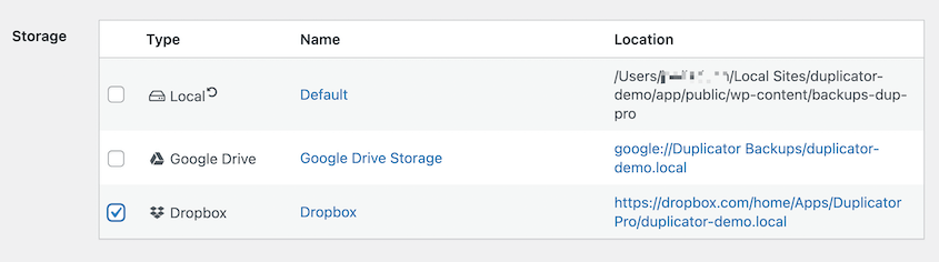 Backup storage options