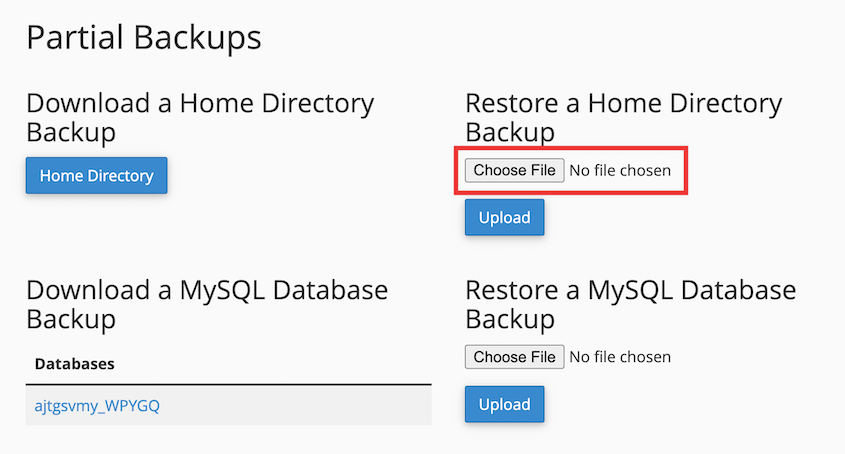 cPanel restore home directory
