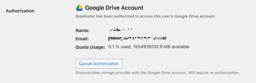 Connected Google Drive account