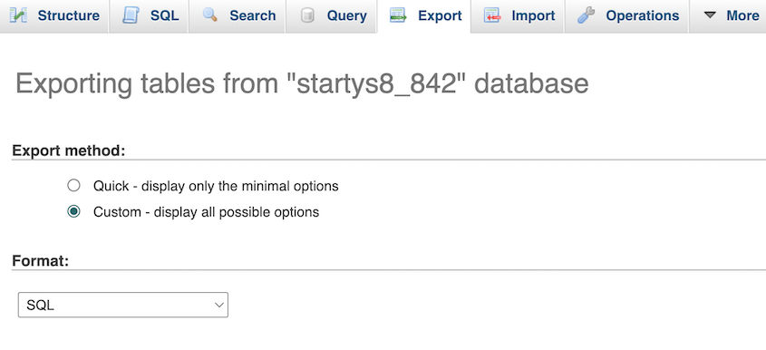Custom database export