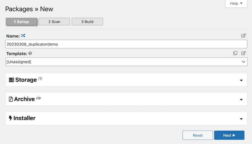 Duplicator backup package