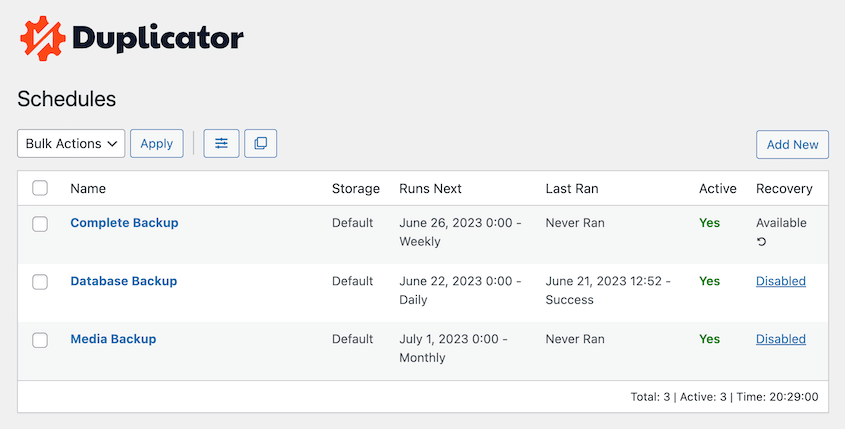 Custom WordPress backup schedules