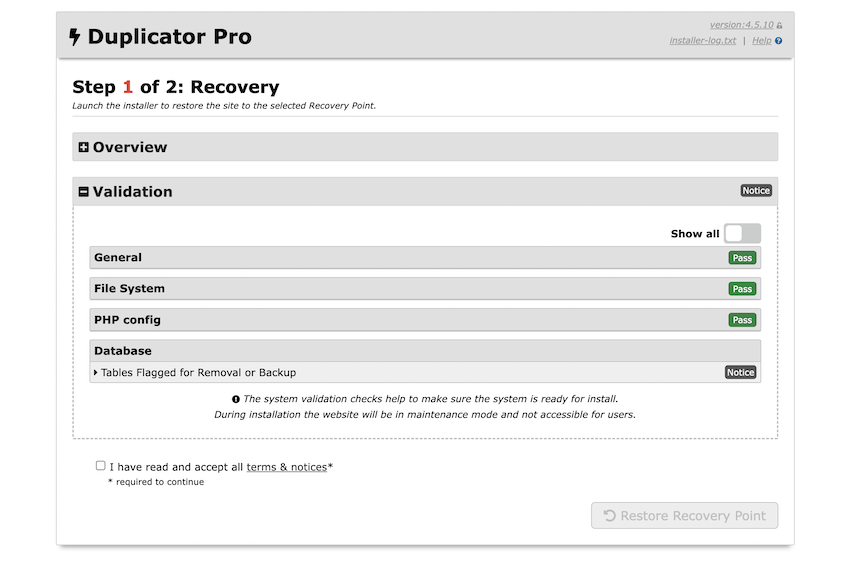 Duplicator recovery installer