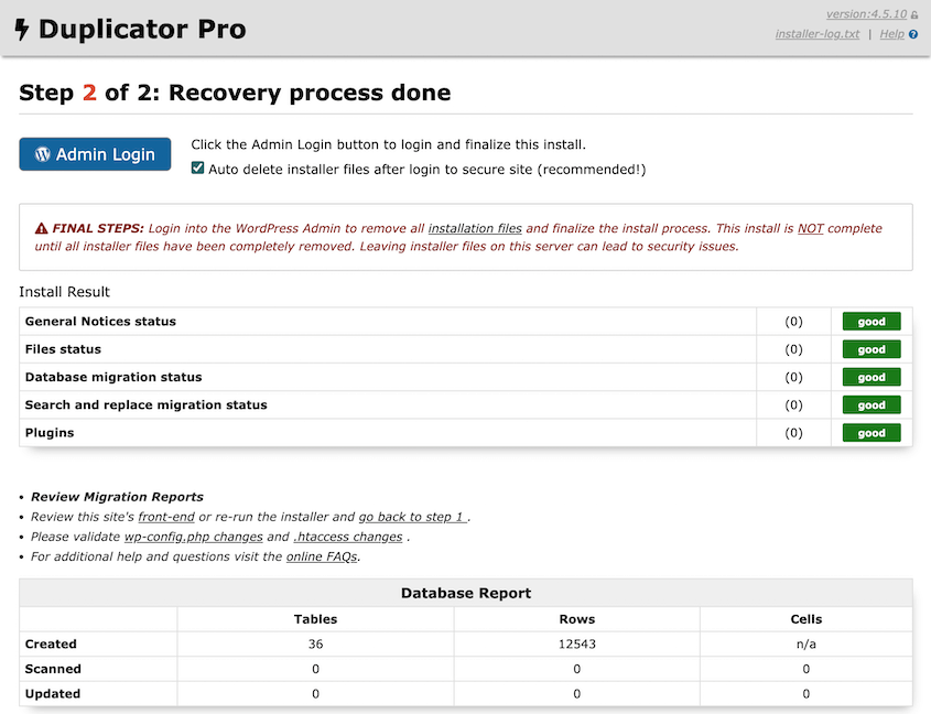 Duplicator backup recovery