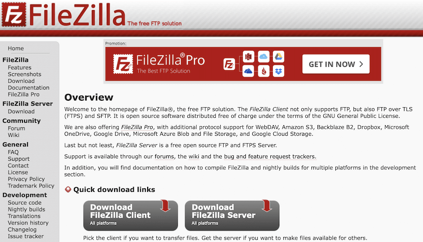 FileZilla website