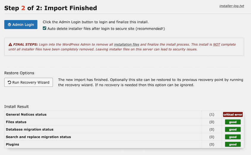 Finished database import