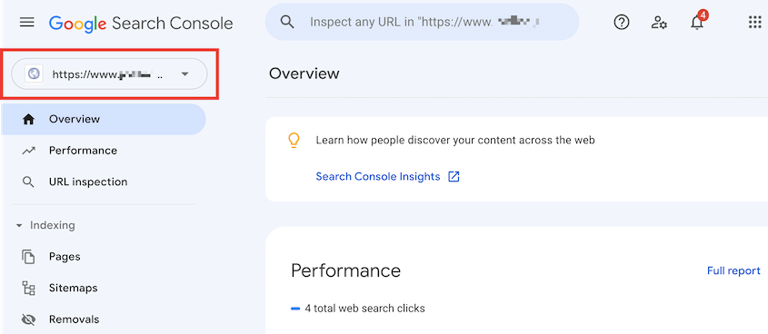 Select old domain in Google Search Console