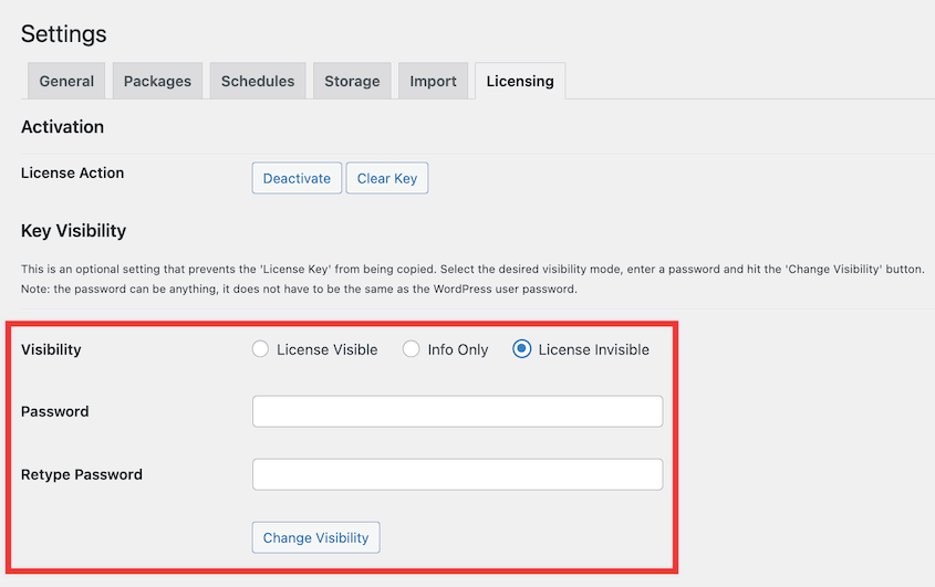 License key visibility