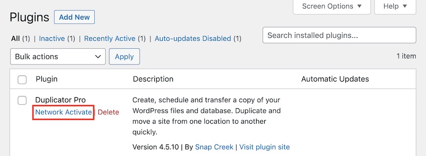 Activate Duplicator Pro in WordPress Multisite
