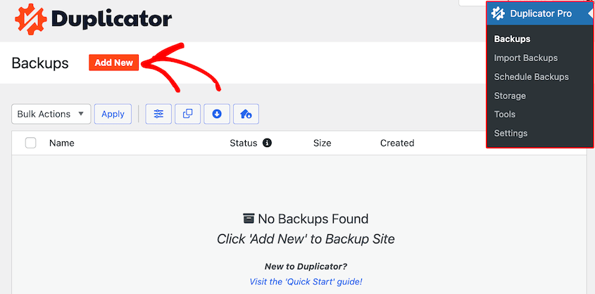 Add new backup with Duplicator