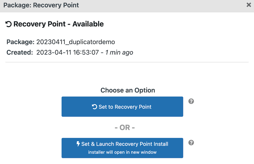 Confirm recovery point