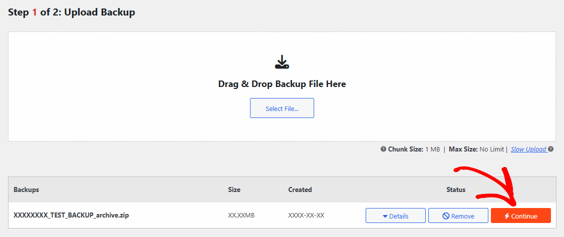 Continue - Duplicator