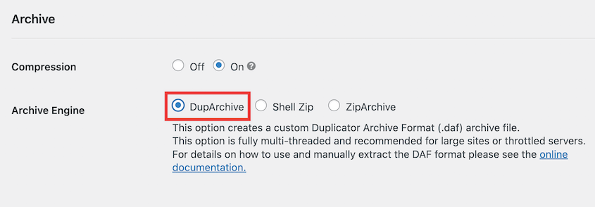 Select DupArchive engine
