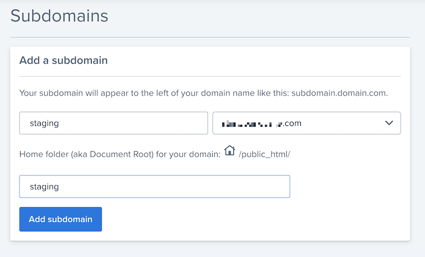 Staging site subdomain