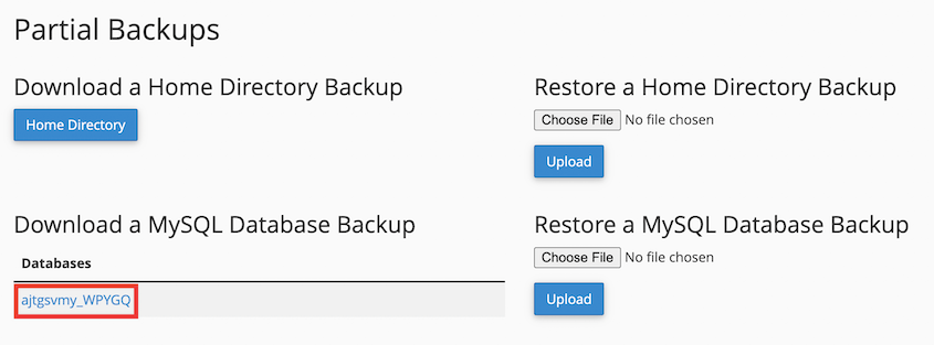 cPanel database backup