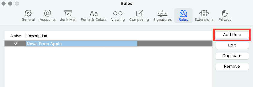 Add Apple Mail rule