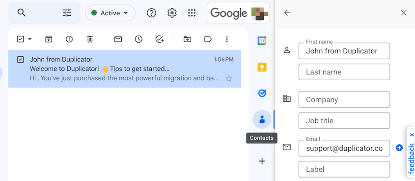 Add Duplicator as a Gmail contact
