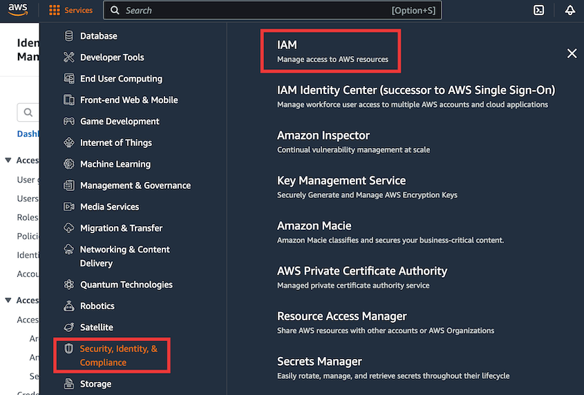Open Amazon S3 IAM settings