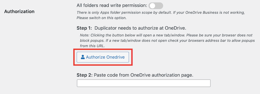 Authorize OneDrive