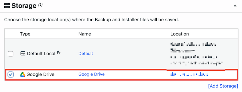 Select Google Drive backup location