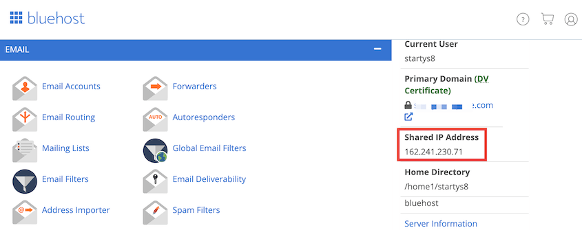 Bluehost IP address