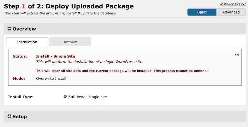 Local site Duplicator install