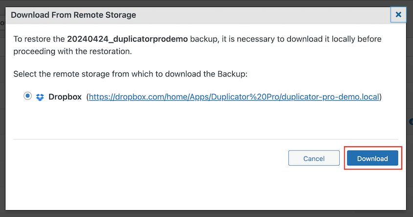 Download Dropbox backup