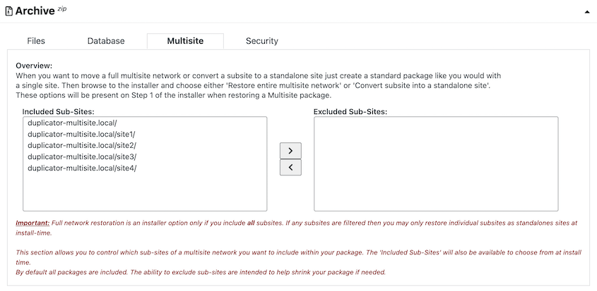 Duplicator Multisite backup