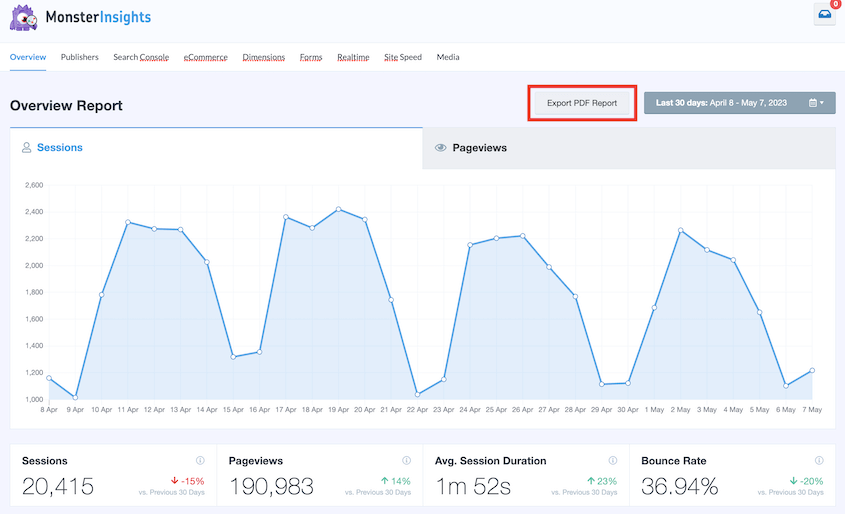 Export MonsterInsights report