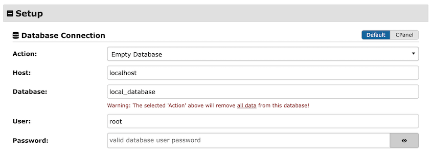 MAMP database setup