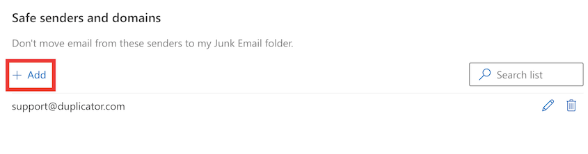 Whitelisting Duplicator emails in Microsoft Outlook