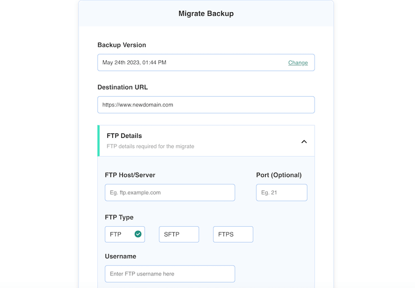 Migrate BlogVault backup