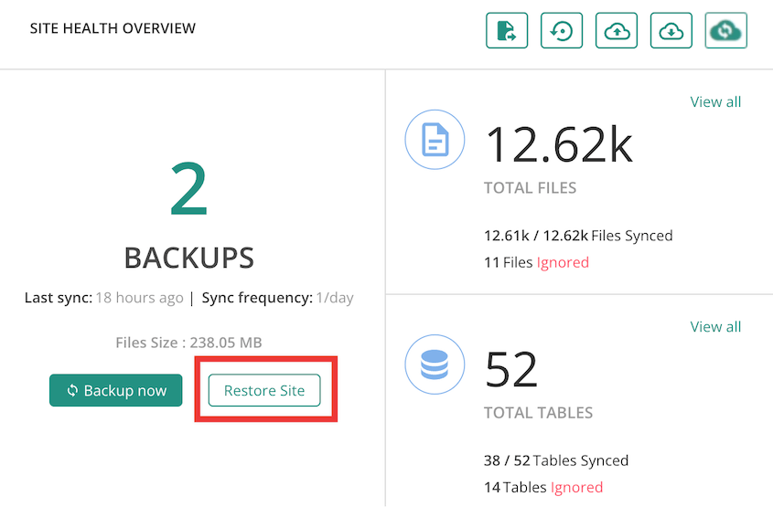 Restore BlogVault backup