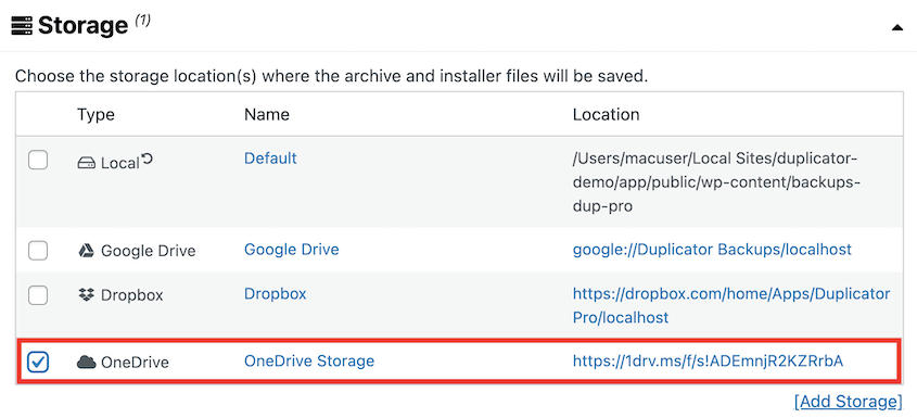 Select OneDrive storage