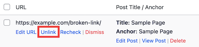 Unlink broken link