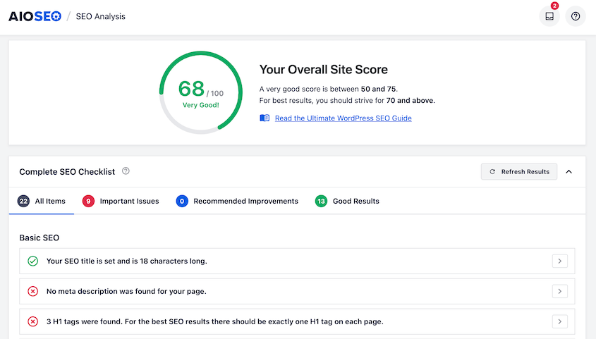 AIOSEO site audit