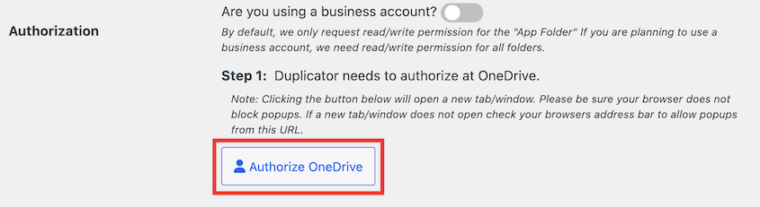 Authorize OneDrive