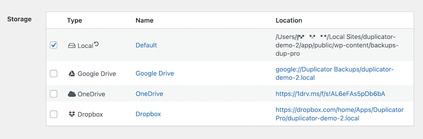 Automatic backup storage