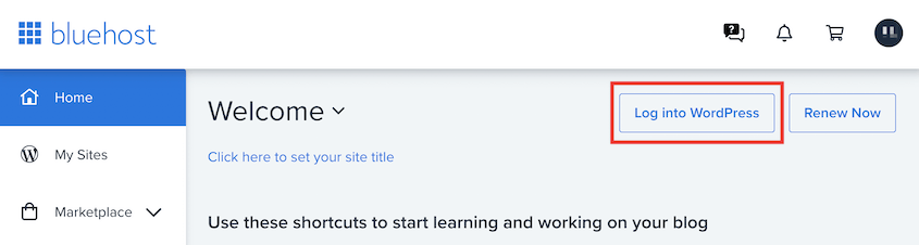 Bluehost WordPress login