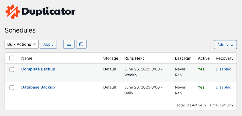 Custom backup schedules