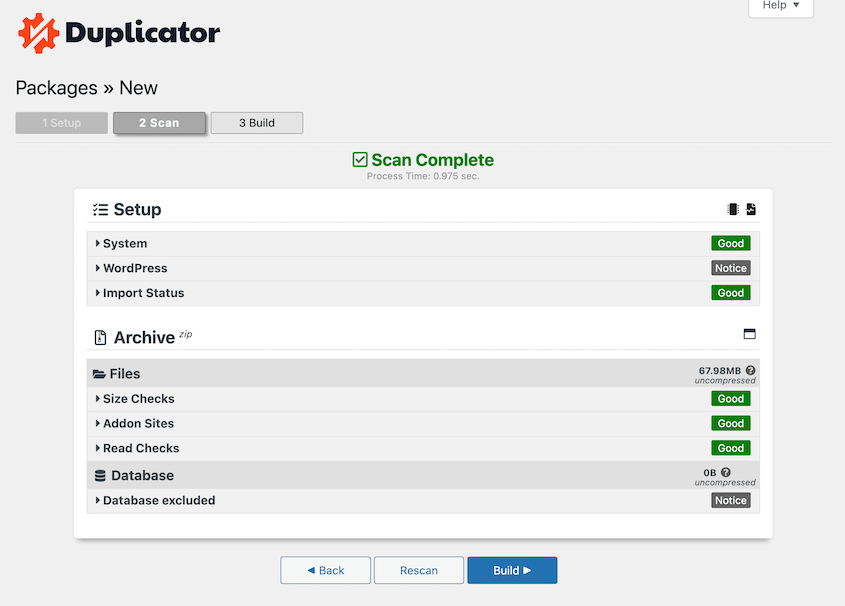 Duplicator file export scan