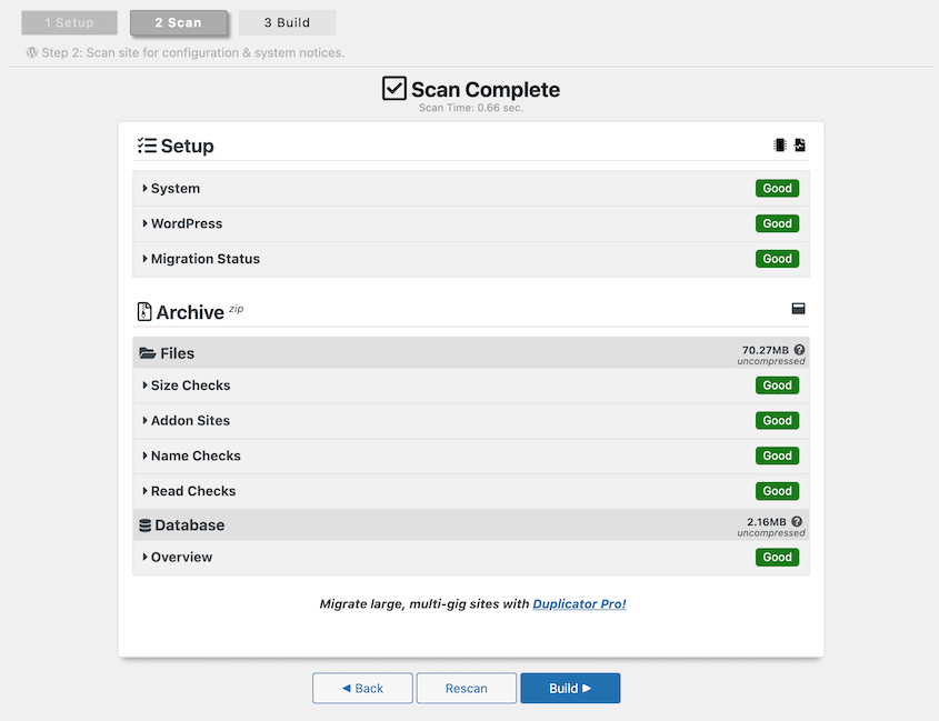 Duplicator Lite package scan