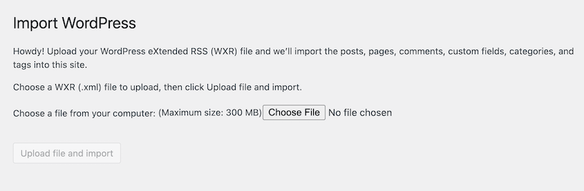 Import WordPress XML file