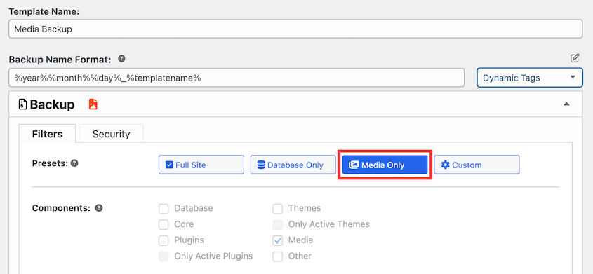 Media backup template