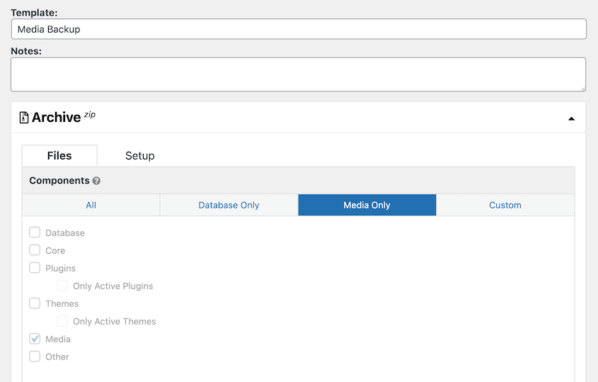 Media backup template