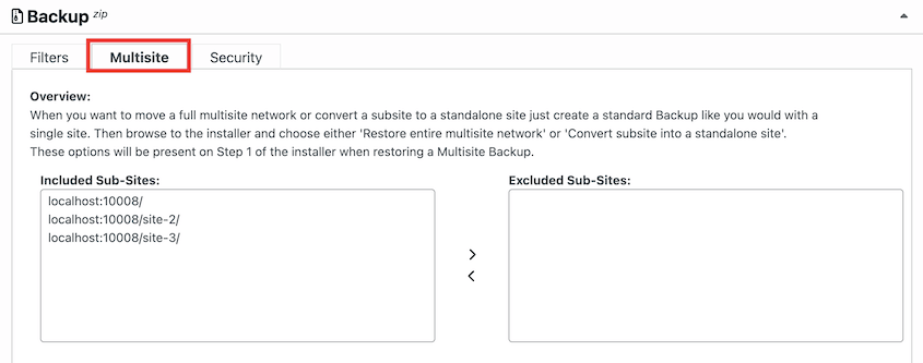 Multisite backup