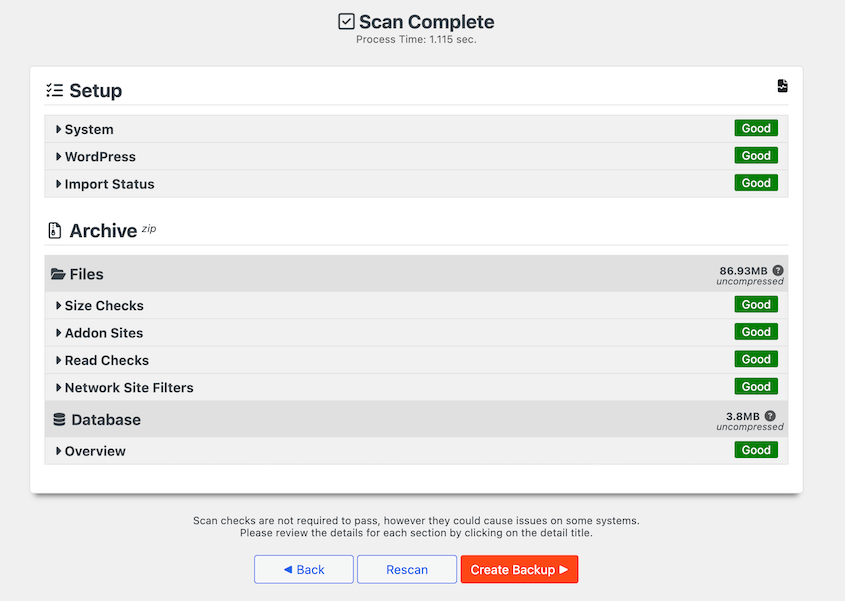 Multisite backup scan