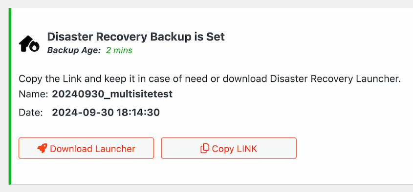 Disaster recovery link for multisite