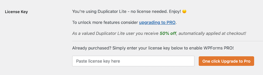 One-click upgrade to Duplicator Pro