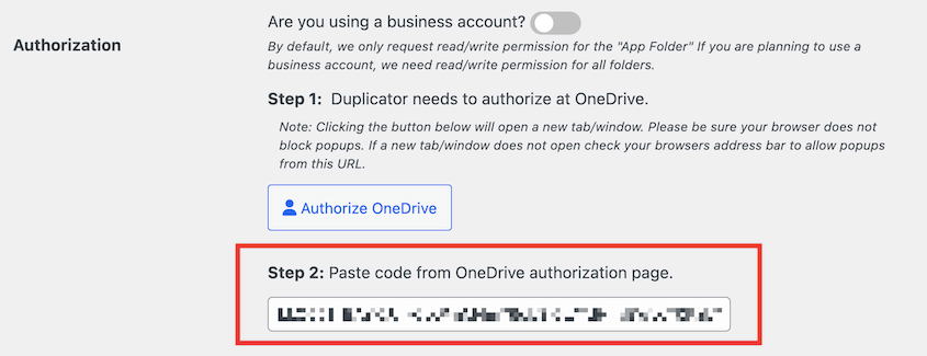 OneDrive authorization code